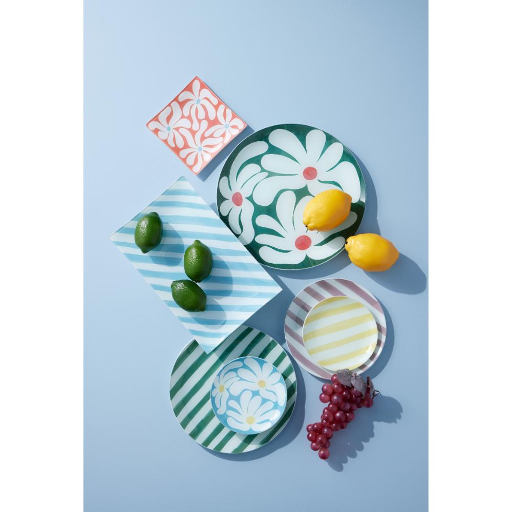 Emporium Lulu Glass Plate Collection with Flowers or stripes at House