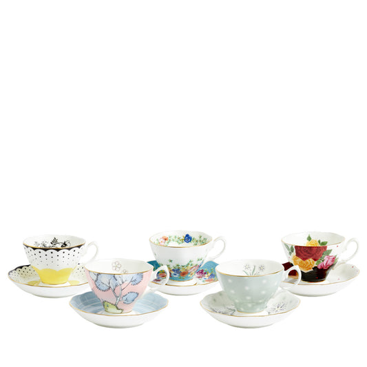 Royal Albert 100 Years Set Of 5 Teacups & Saucers 1920-1960