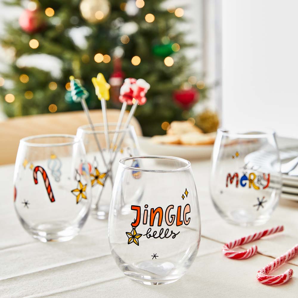 Ambrosia Santas Workshop Set of 2 Stemless Glasses - Designs May Vary