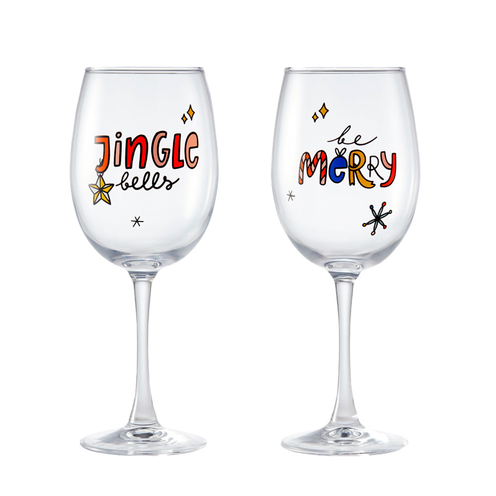 Ambrosia Santas Workshop Set of 2 Wine Glasses