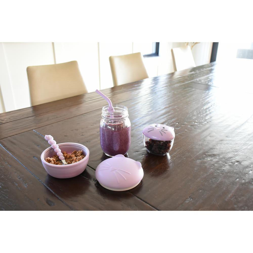 Kids Silicone Animal Bowl With Lid And Utensils - House