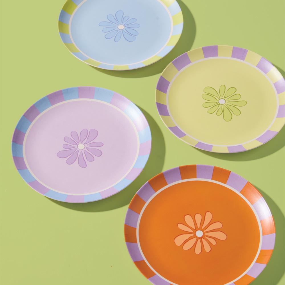Set of 4 multicolour Flower Plates 20cm - House