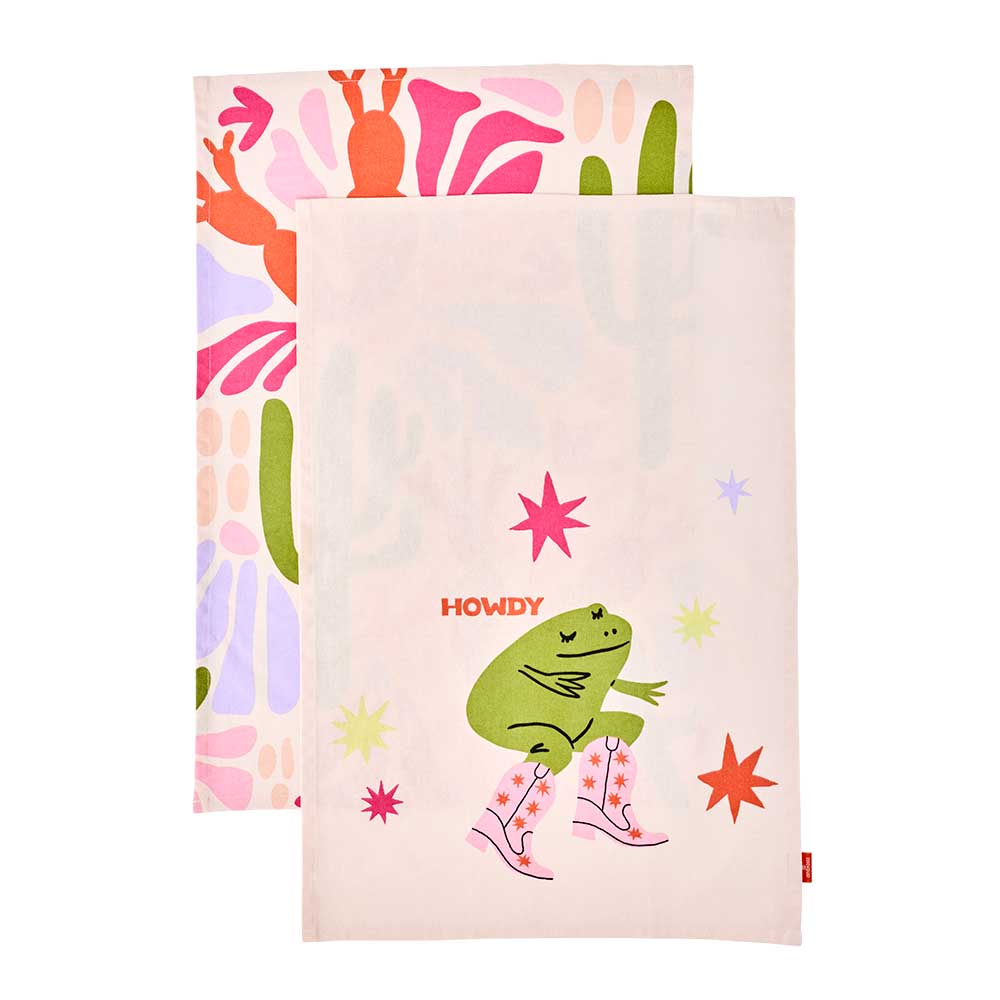 Daily Dose by Ambrosia Set of 2 Tea Towels Cowgirl frog and cactus