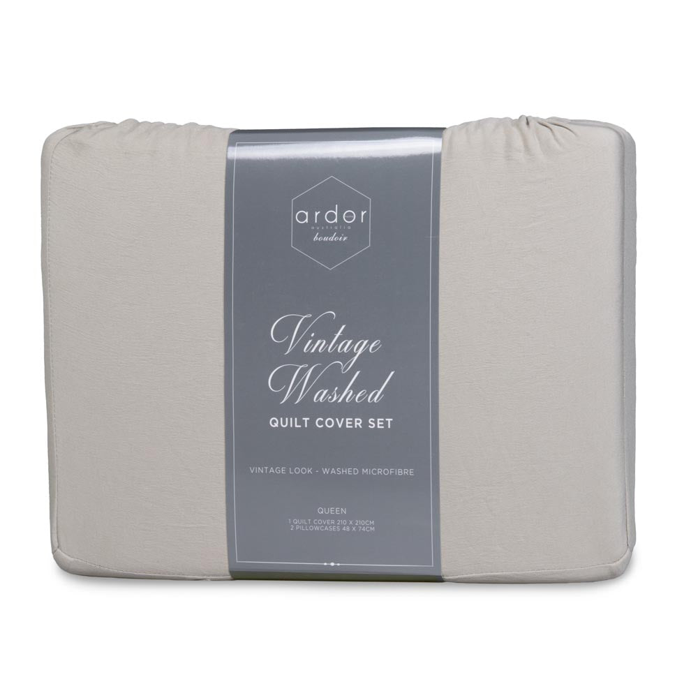 Ardor Boudoir Vintage Washed Quilt Cover Set Grey Queen at House