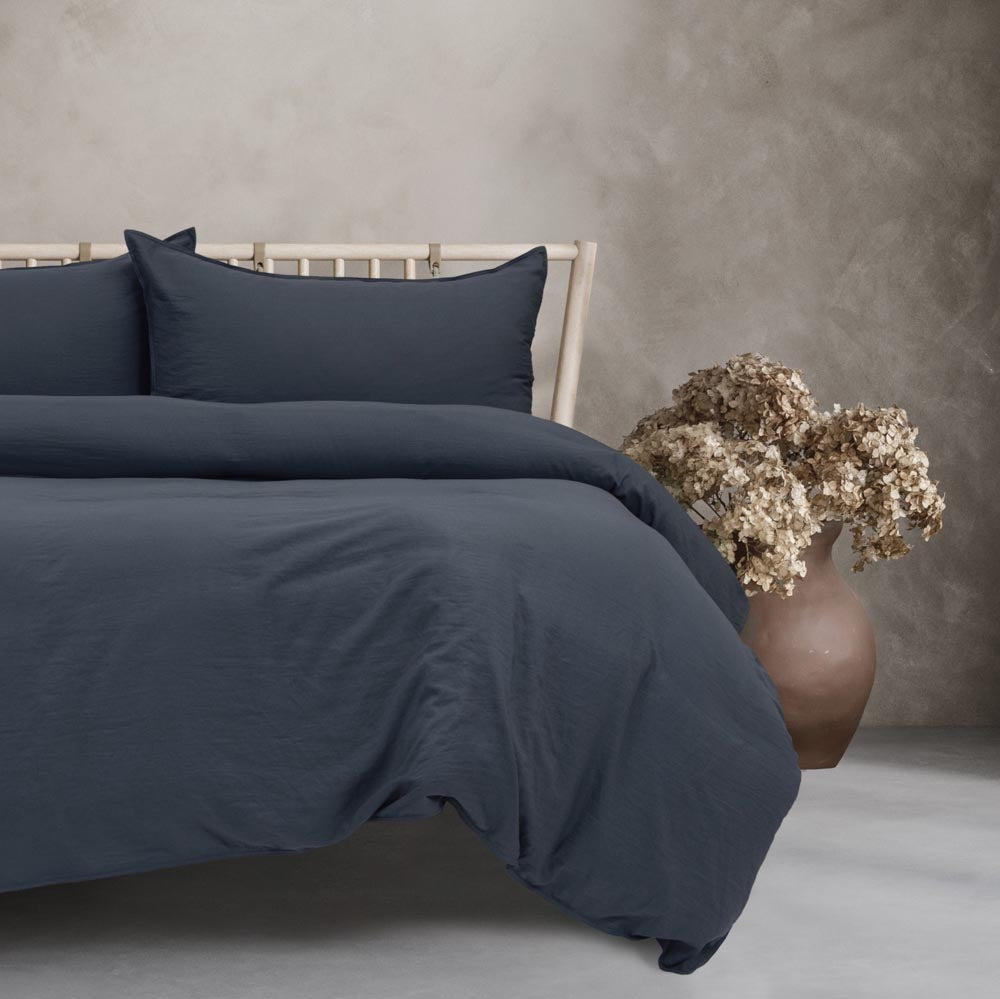 Ardor Boudoir Vintage Washed Quilt Cover Set Navy Blue at House