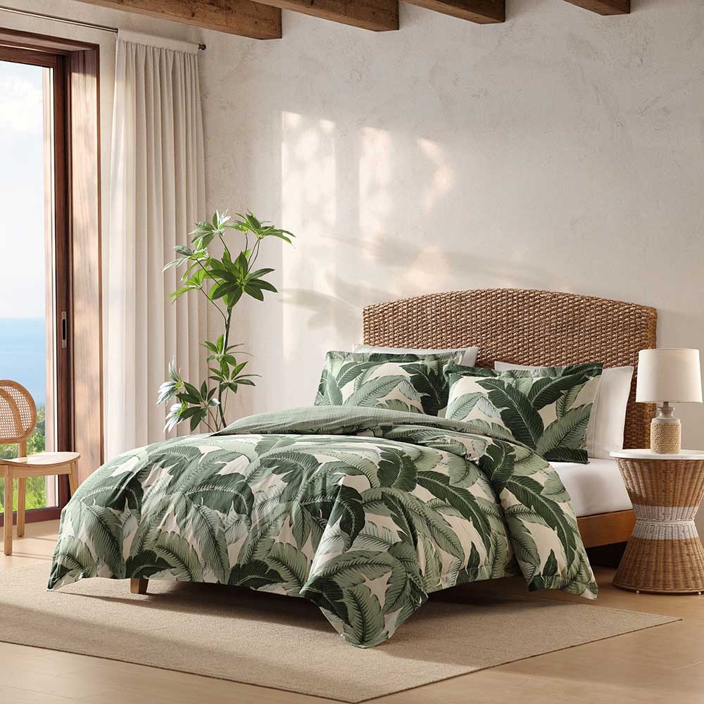 green tropical palm print quilt cover set 