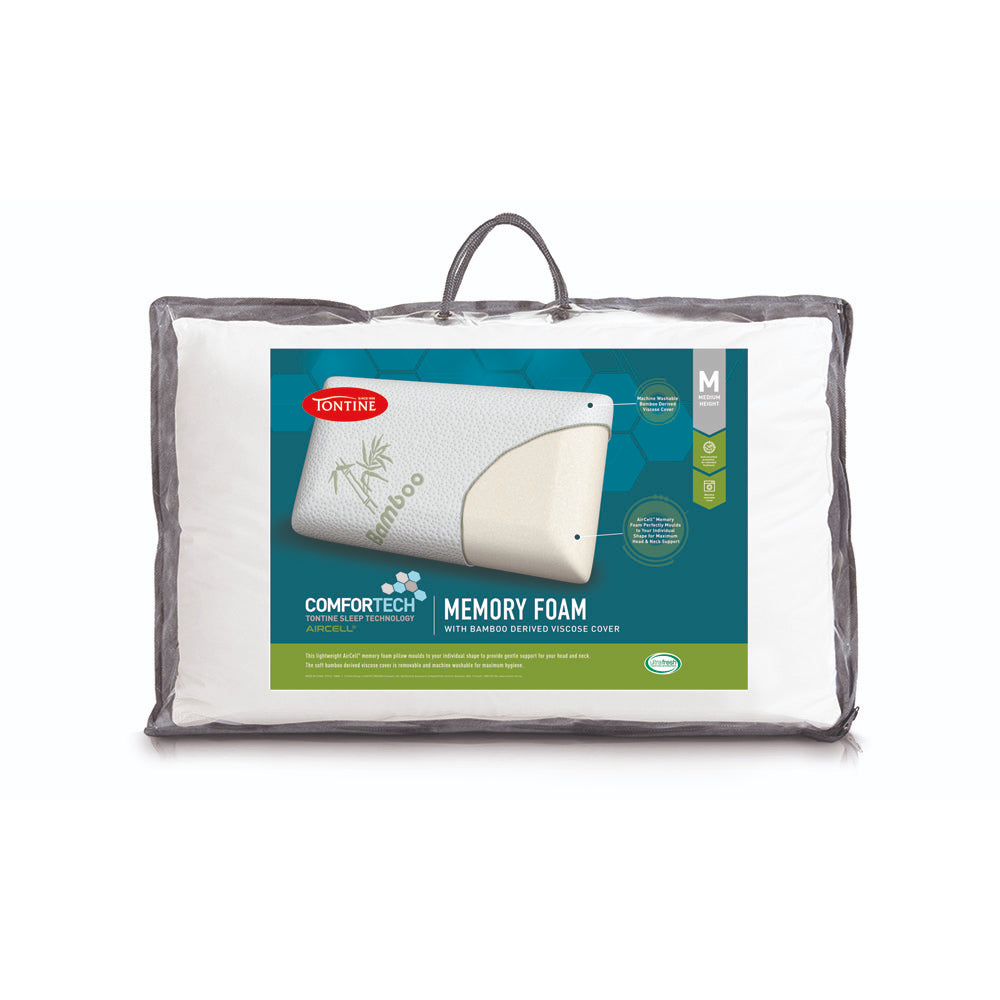 Tontine Comfortech Memory Foam Pillow with Bamboo Cover Medium Height & Firm