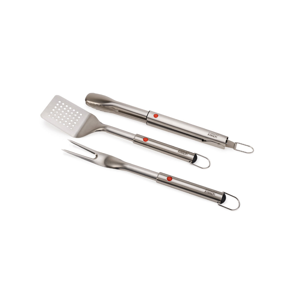 Joseph Joseph Grillout 3-Piece BBQ Turner, Tongs & Fork Set With Retractable Heads at House