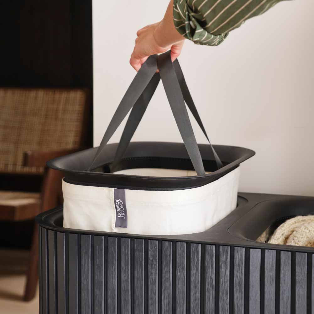 Joseph Joseph Tota Twin Luxe 90L Easy-Empty Bamboo Laundry Basket at House