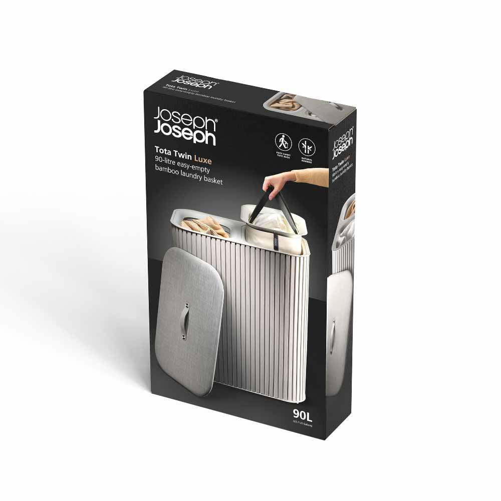 Joseph Joseph Tota Twin Luxe 90L Easy-Empty Bamboo Laundry Basket at House