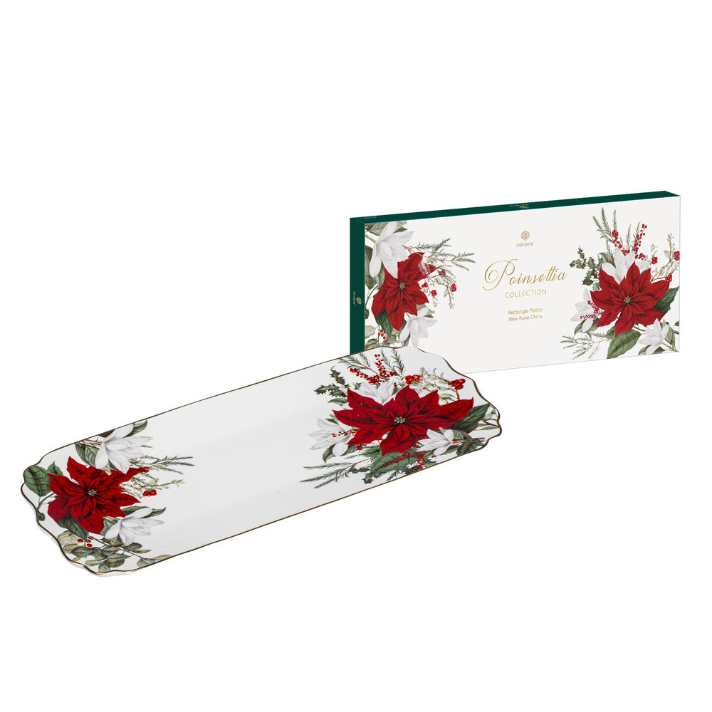 Ashdene Poinsettia White Rectangular Platter