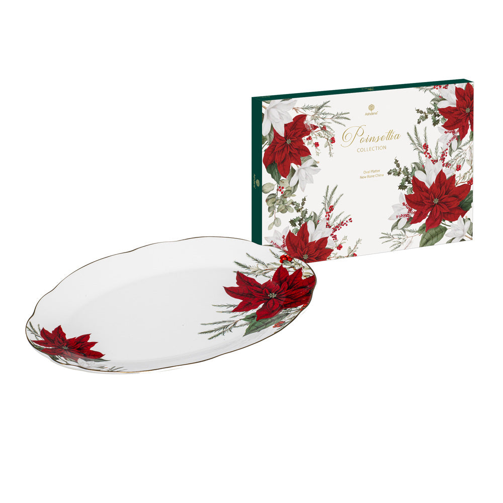 Ashdene Poinsettia White Oval Platter