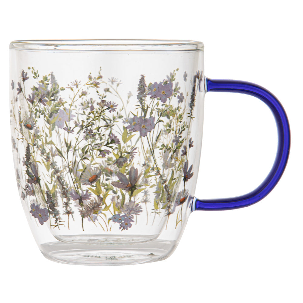 Ashdene Wildflowers Indigo Double Walled Glass Mug