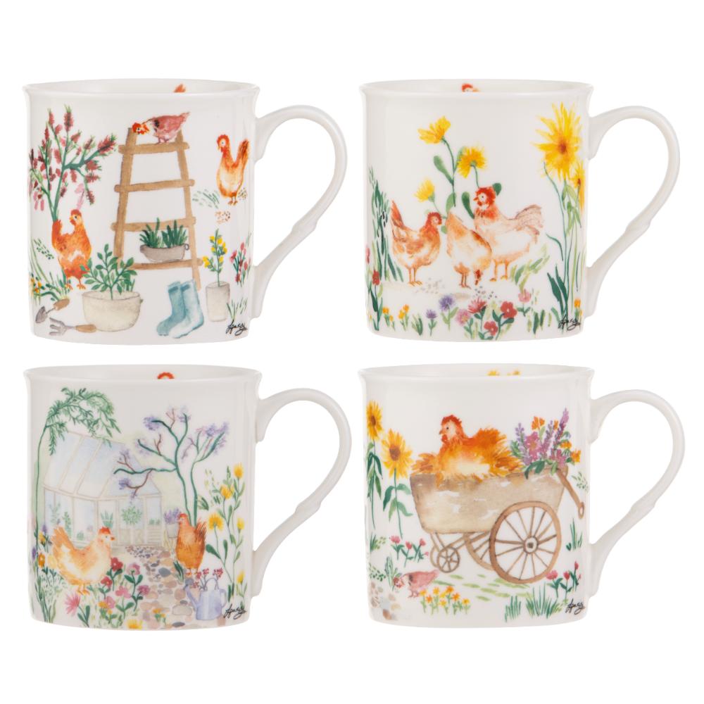 Ashdene Garden Hens Set of 4 Mugs