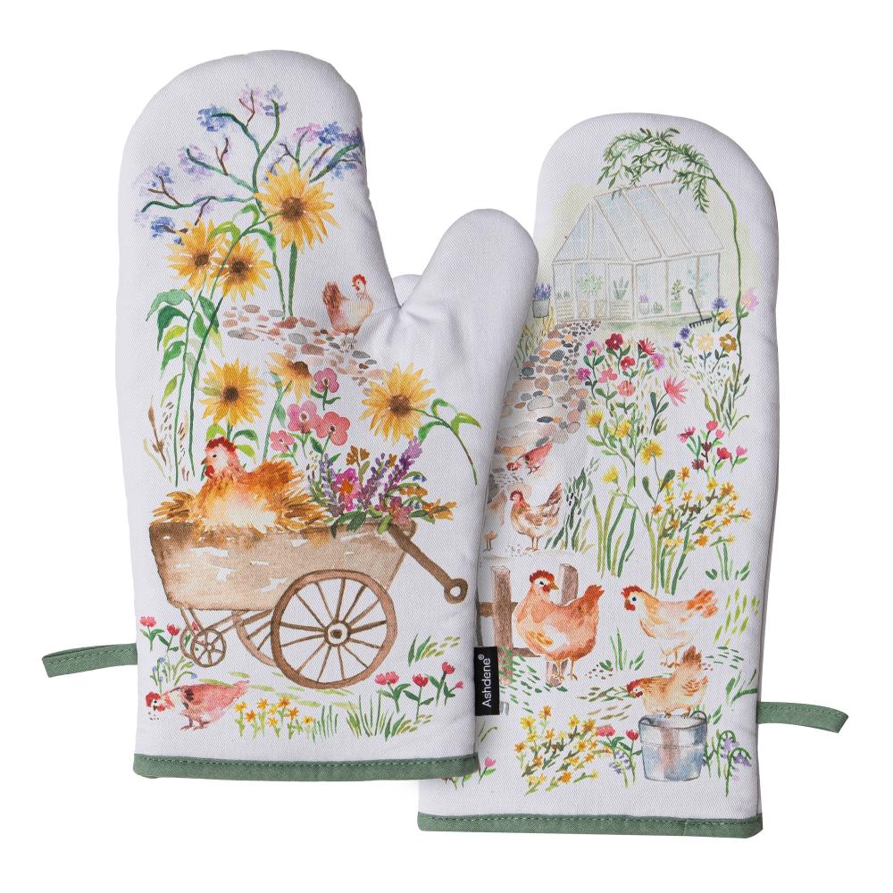 Ashdene Garden Hens Set of 2 Oven Mitts