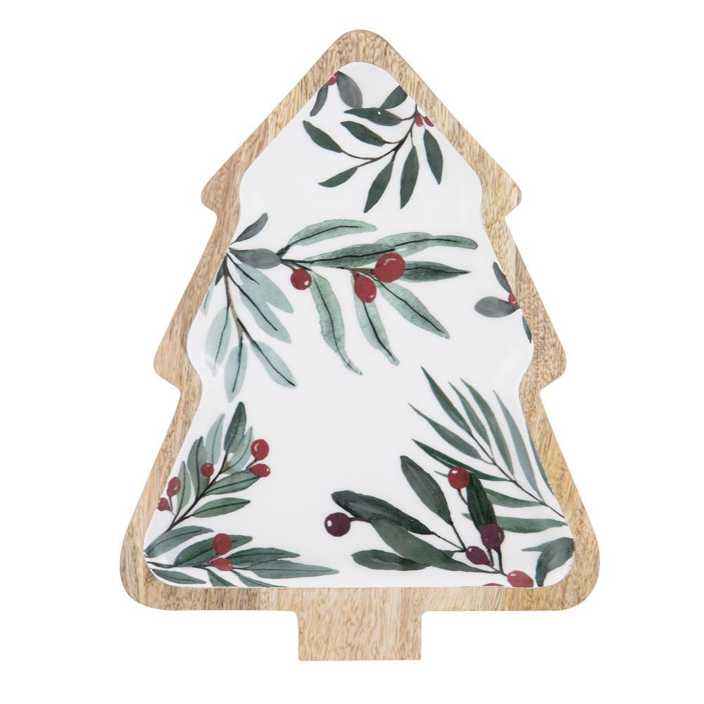 Ladelle Garland Mango Wood Christmas Tree Platter