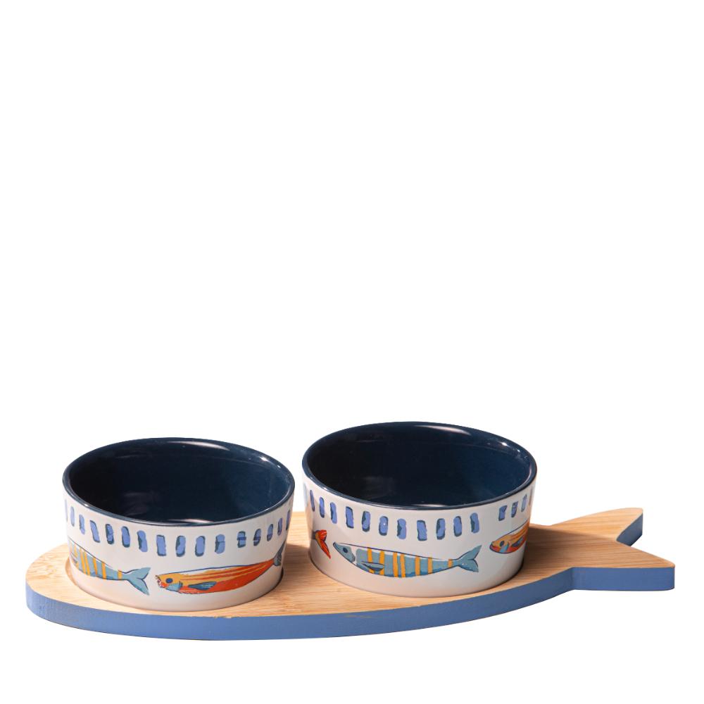 Ladelle Capri Fish 3 Piece Bowl & Tray Set