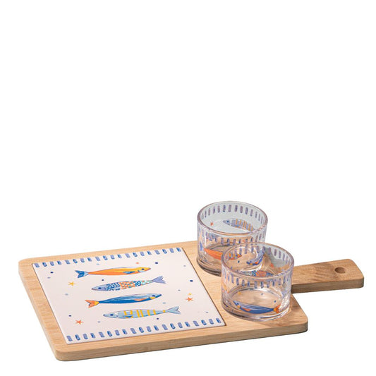 Ladelle Capri Fish Rectangle 3 Piece Bowl & Tray Set