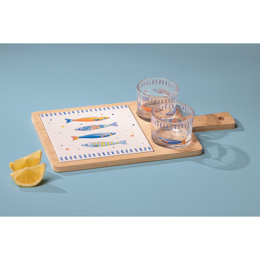 Ladelle Capri Fish Rectangle 3 Piece Bowl & Tray Set