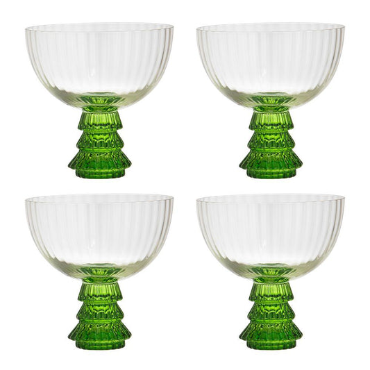 Ladelle Garland Xmas Tree Stem Set of 4 Coupe Glasses