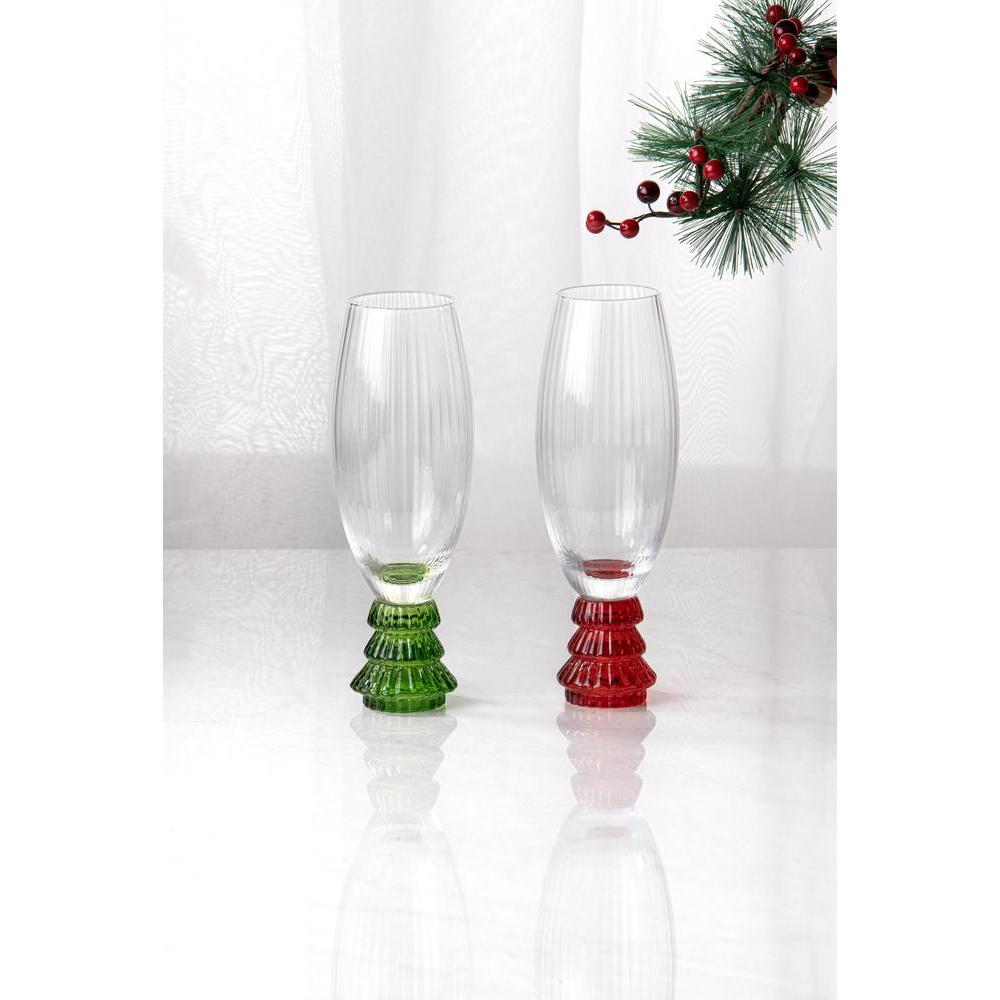 Ladelle Garland Xmas Tree Stem Set of 4 Champagne Glasses