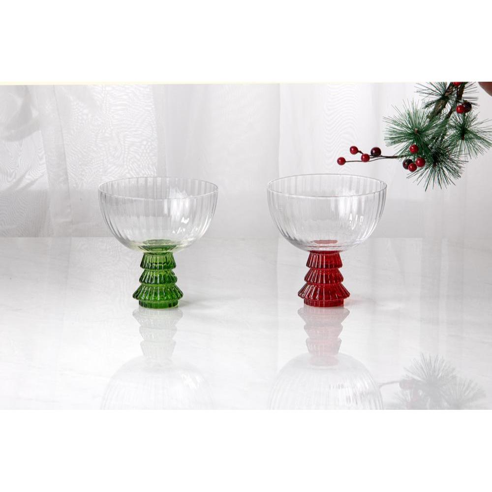 Ladelle Garland Xmas Tree Stem Set of 4 Coupe Glasses