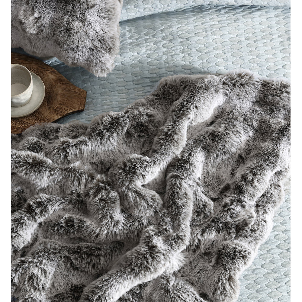 Platinum Collection Rabbit Fur Grey Throw