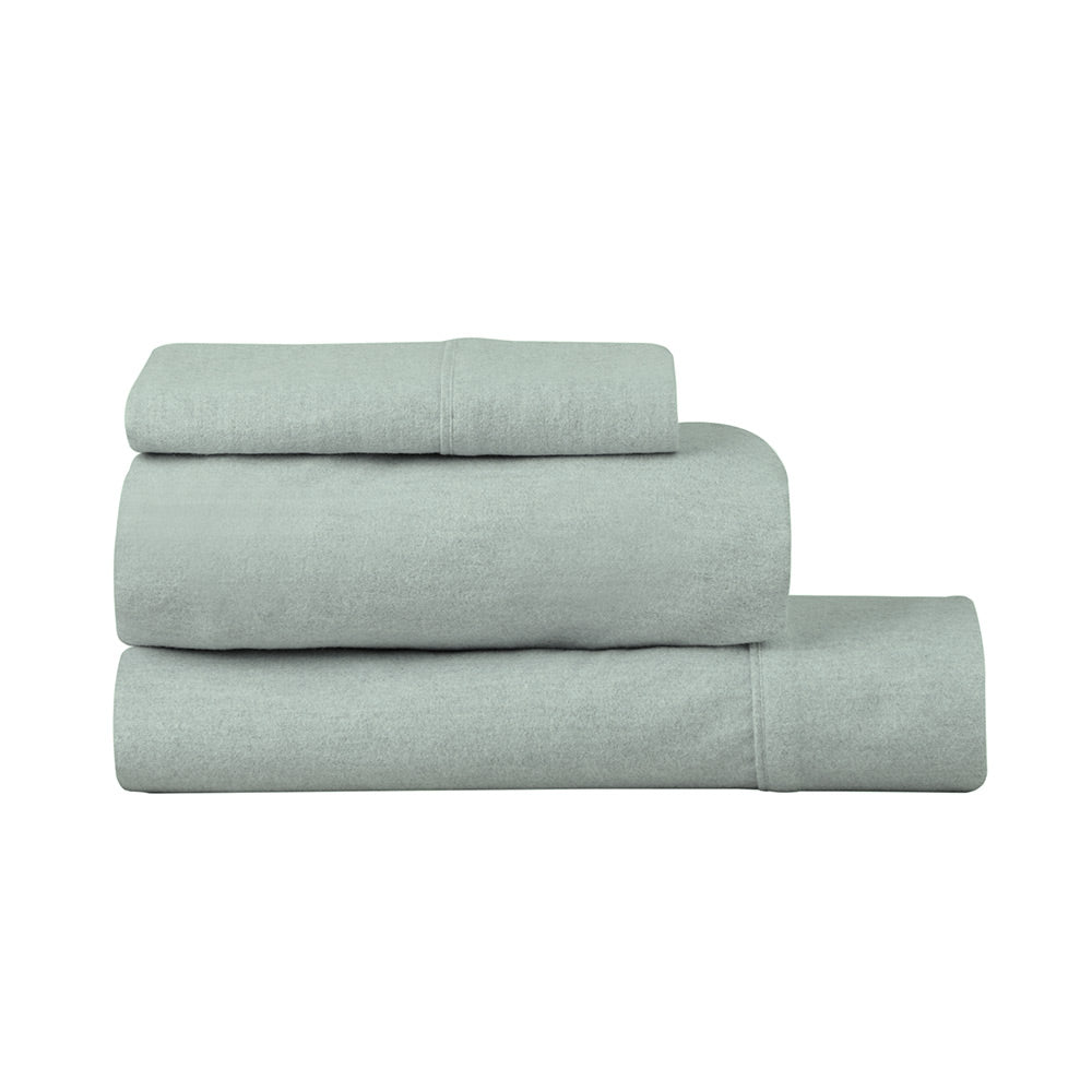 Logan & Mason Plain Dyed Flannelette Sheet Set Surf Green - House