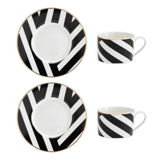 Mikasa Luxe Deco Geometric Print China Tea Cup and Saucer Set