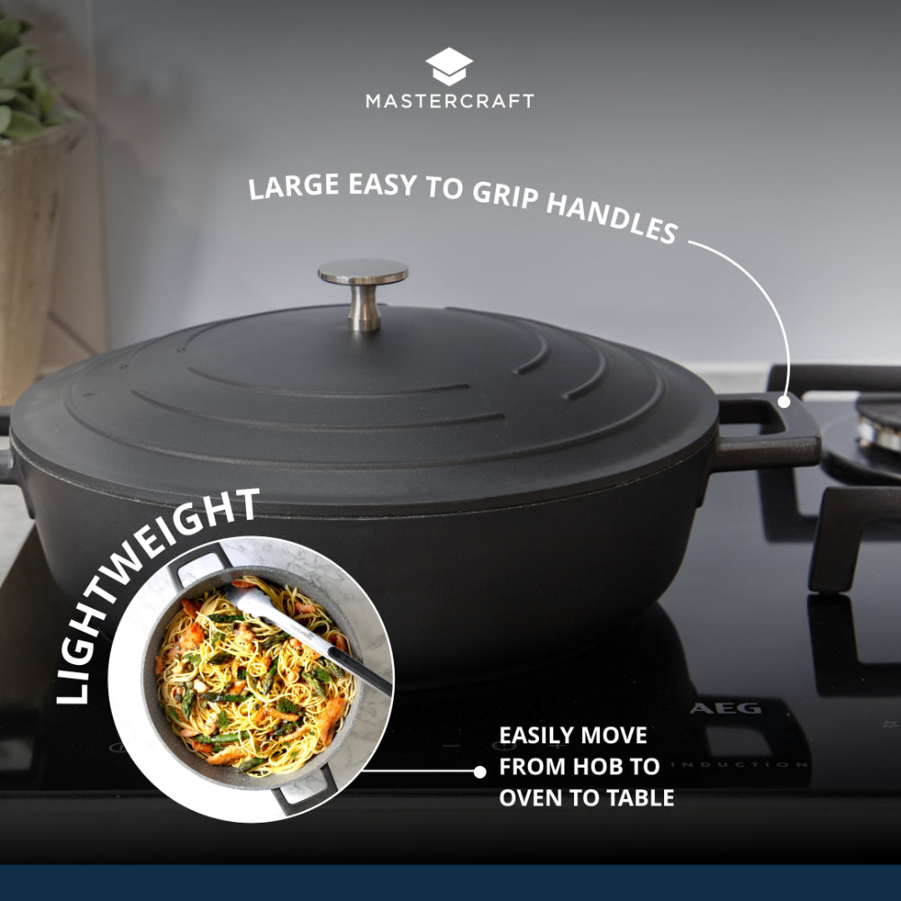 Mastercraft Shallow Casserole Dish Cast Aluminium 32cm Black