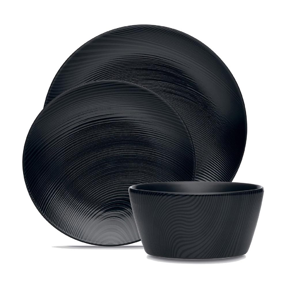 Noritake Black on Black Dune 12 Piece Dinner Setting for 4