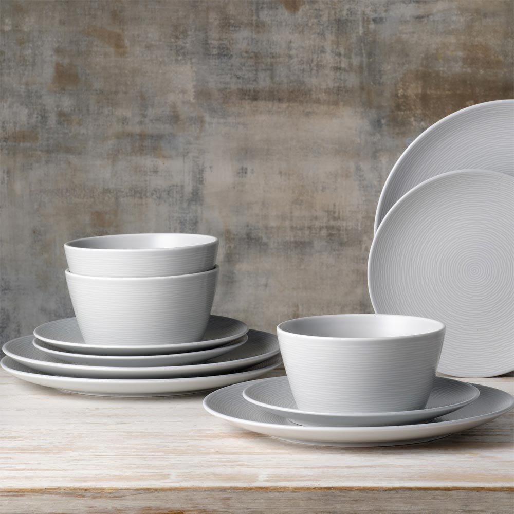 Noritake Grey on Grey Swirl 12 Piece Dinner Setting for 4