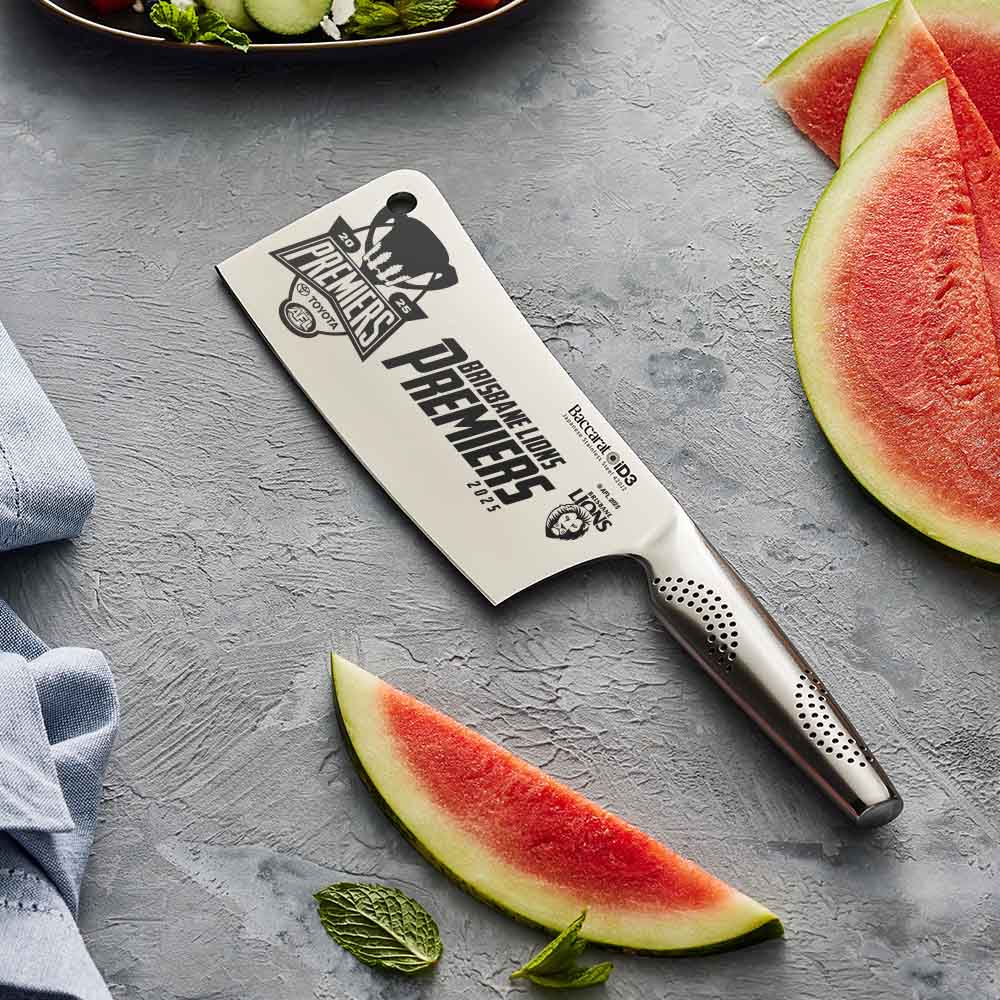 AFL Premiers 2025 Brisbane Lions Cleaver Knife with sliced watermelon