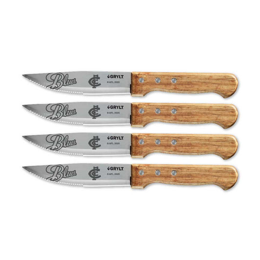 GRYLT Jumbo 4 Piece Steak Knife Set AFL Carlton Blues at House