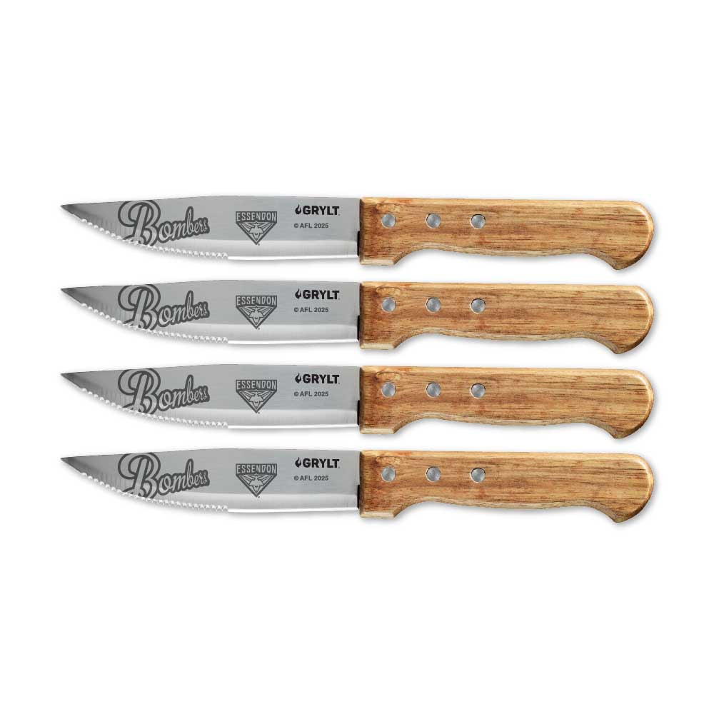 GRYLT Jumbo 4 Piece Steak Knife Set AFL Essendon Bombers at House
