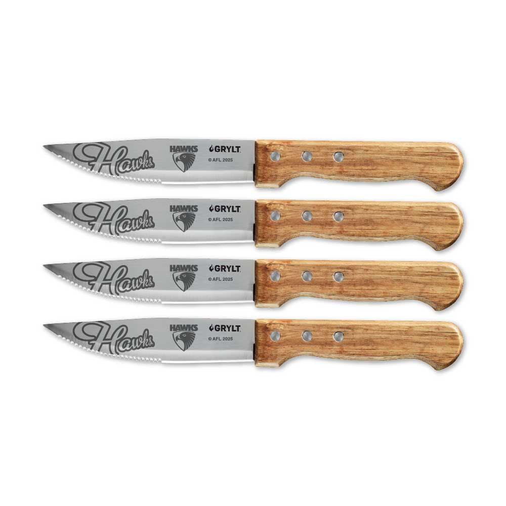 GRYLT Jumbo 4 Piece Steak Knife Set AFL Hawthorn Hawks at House
