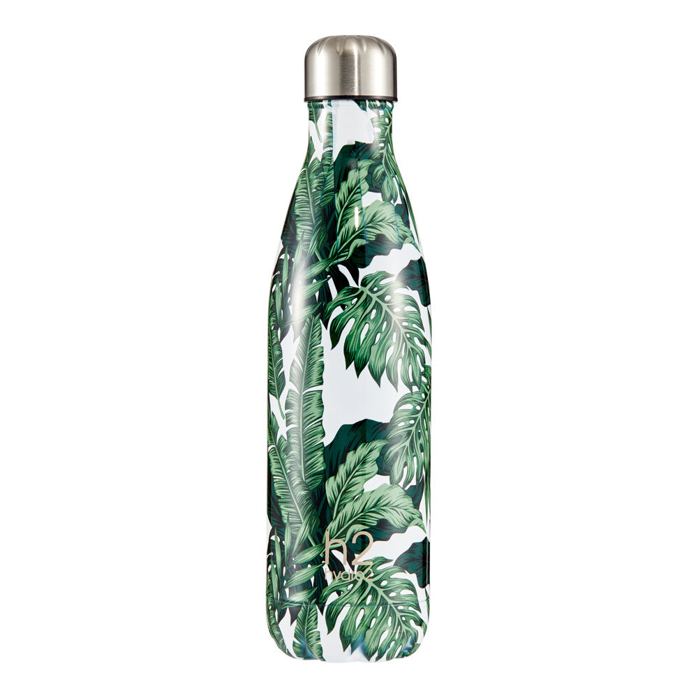 h2 hydro2 Quench Stainless Steel Water Drink Bottle 750ml palm leaf pattern