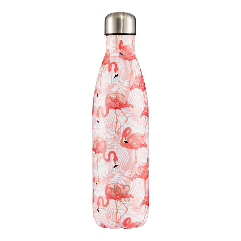 h2 hydro2 Quench Stainless Steel Water Drink Bottle 750ml pink flamingo pattern