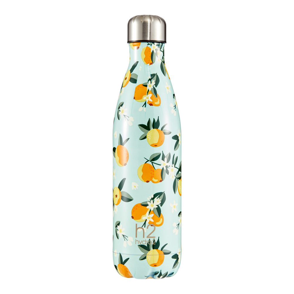 h2 hydro2 Quench Stainless Steel Water Drink Bottle 750ml oranges pattern