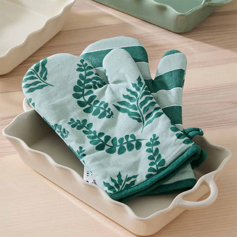 Alex Liddy Harley Set of 2 Oven Gloves Green Floral and Stripe at House