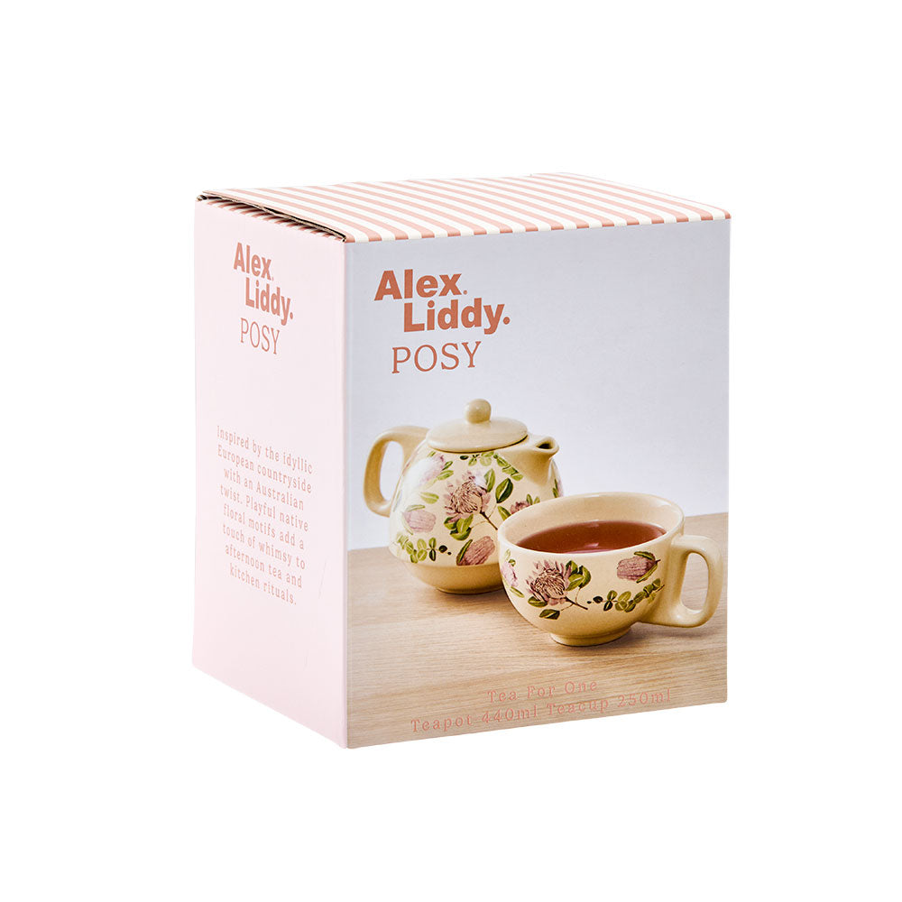 Alex Liddy Posy Tea For One Set cream with pink flowers at House