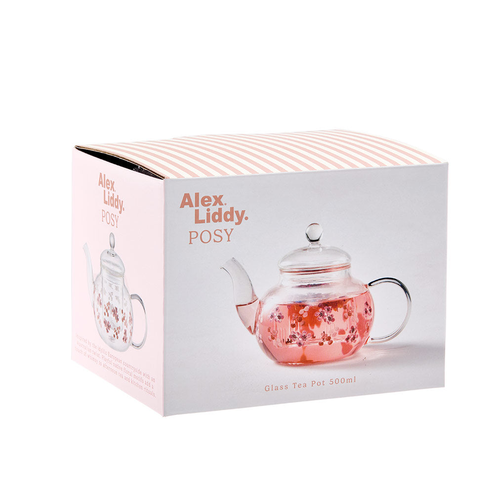 Alex Liddy Posy Glass Teapot 500ml with Infuser, Flowers at House