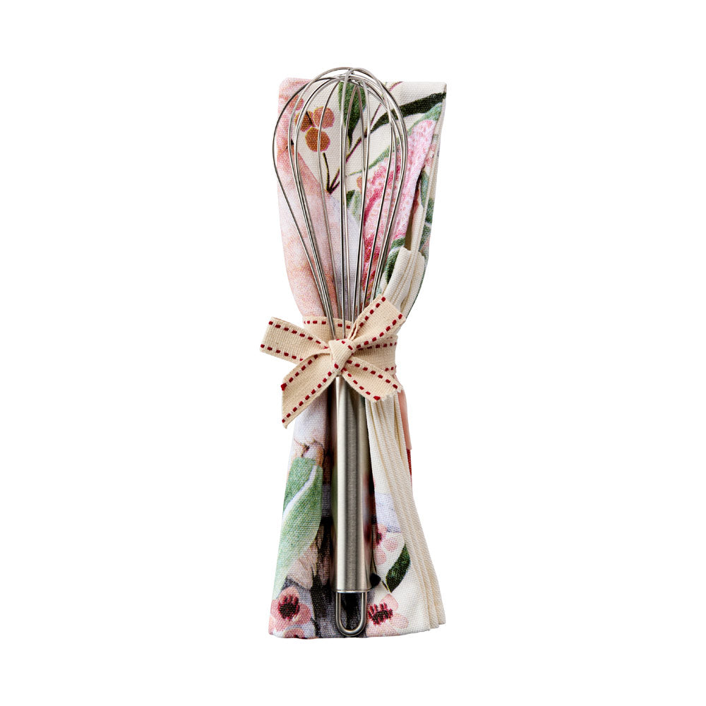 Alex Liddy Posy Tea Towel With Whisk Set Cream teatowel with pink cockatoo at House