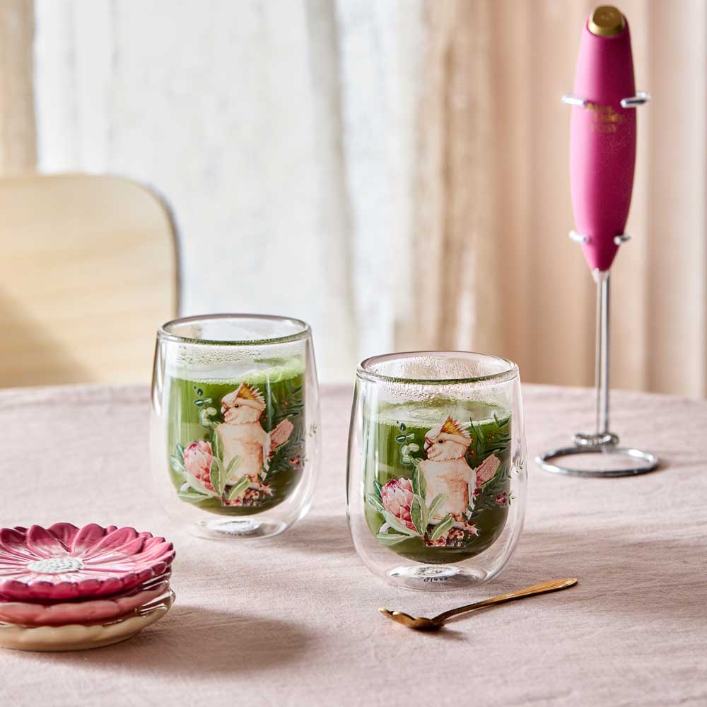 Alex Liddy Posy Milk Aerator With Holder on dining table with glass coffee cups at House