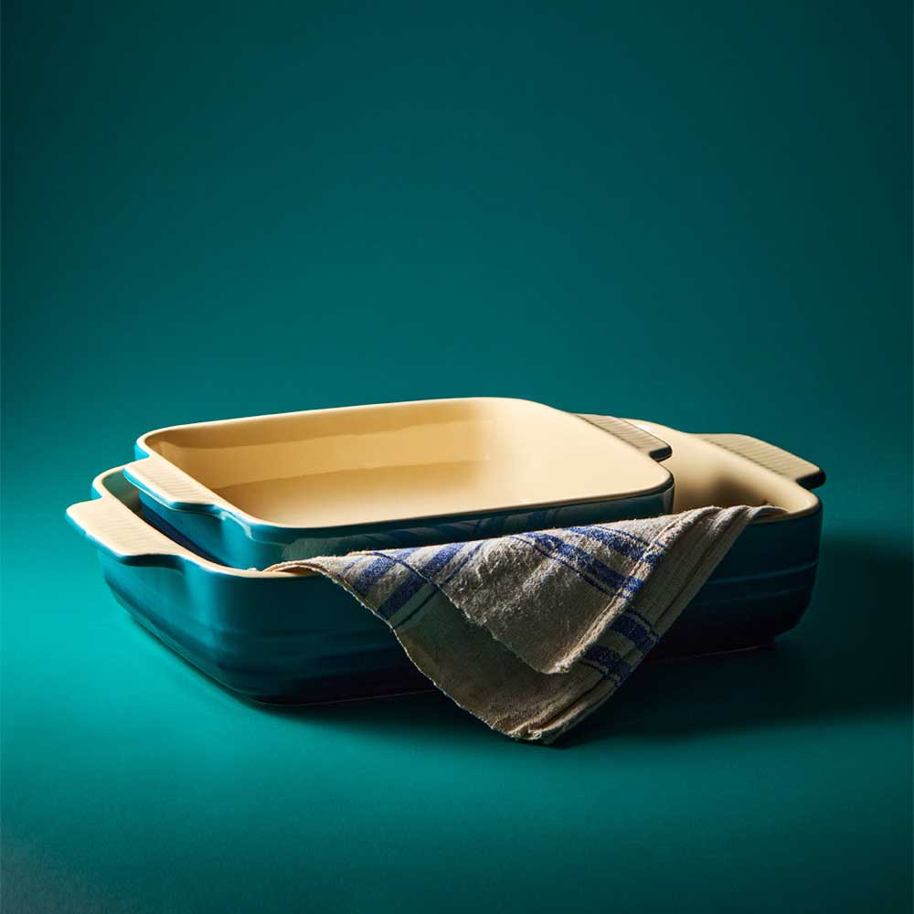 Blue stoneware square baking dish and lasagne dish - House