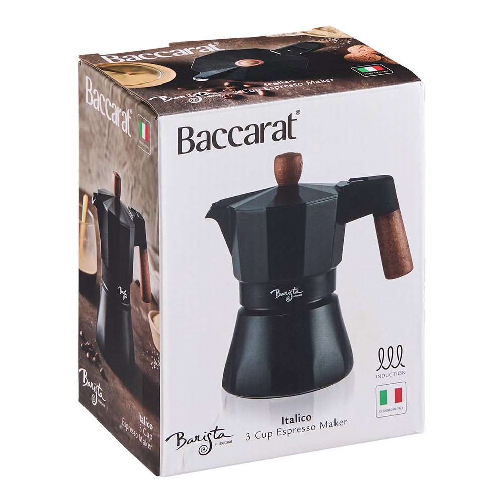 Baccarat Barista Italico Induction 3 Cup Espresso Maker Black_Packaging at House