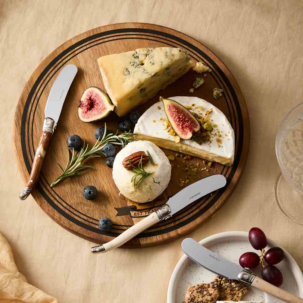 Set of 3 Mini Pate Knives on a cheese board - House