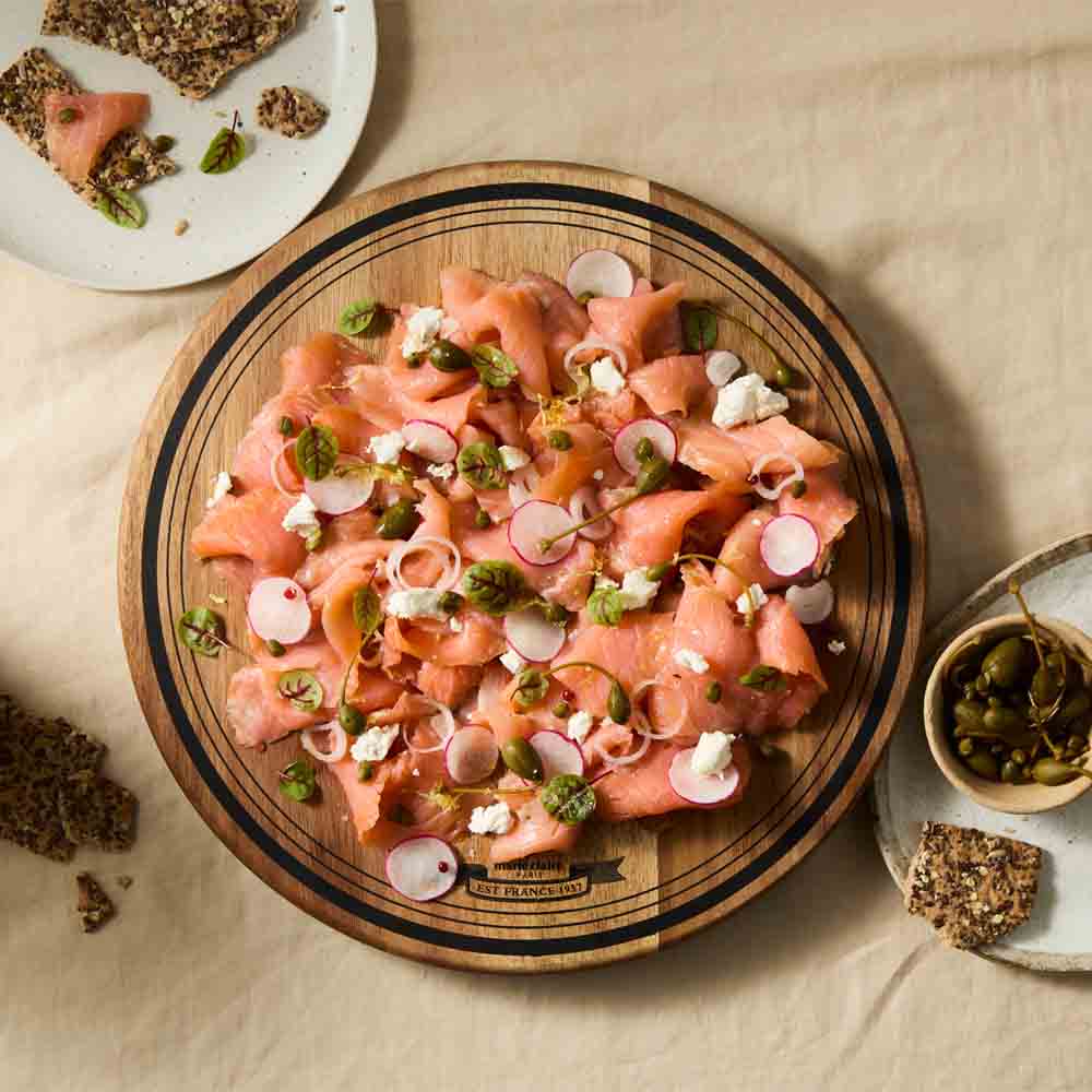 35cm wooden Lazy Susan served with smoked salmon - House