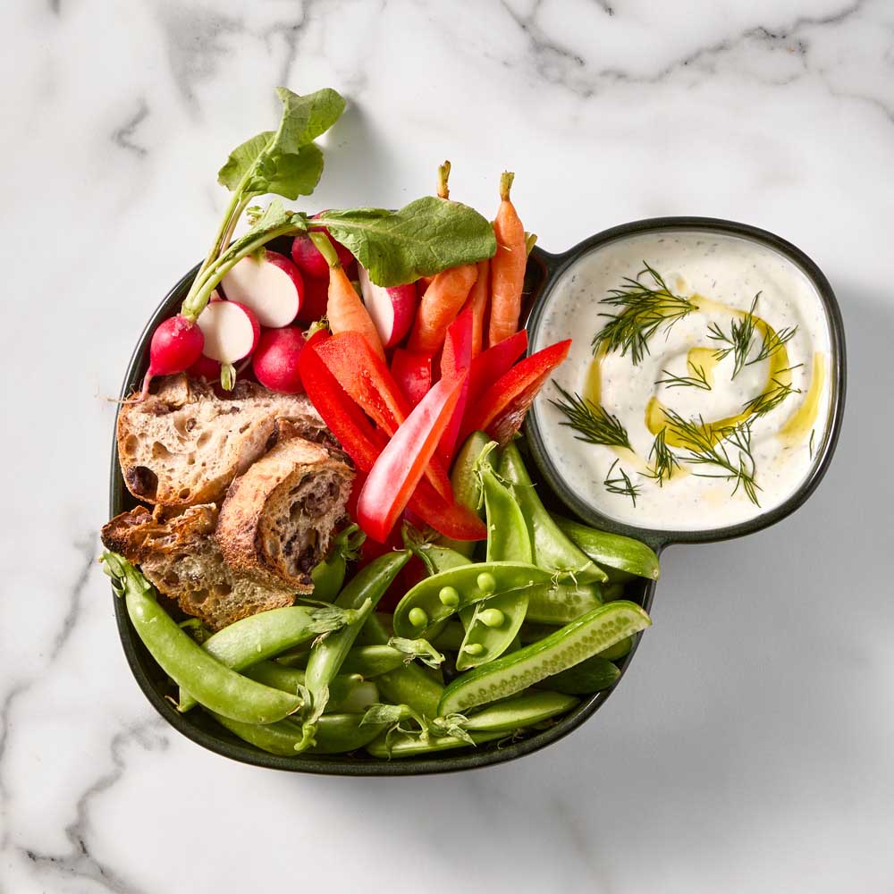 Green Divided Serving Platter with vegetables and dip - House