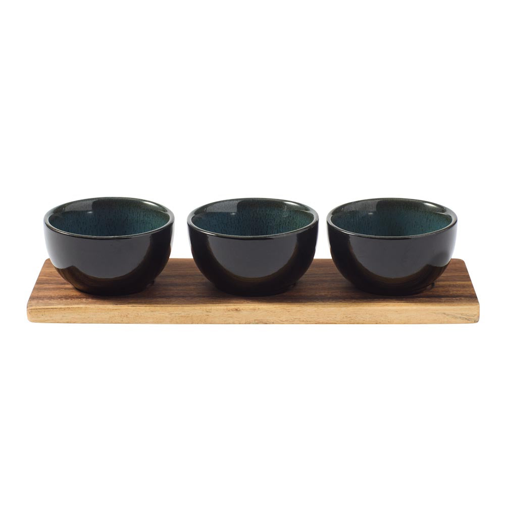 Alex Liddy Slate & Co Serving Board with Set of 3 Green Bowls - House